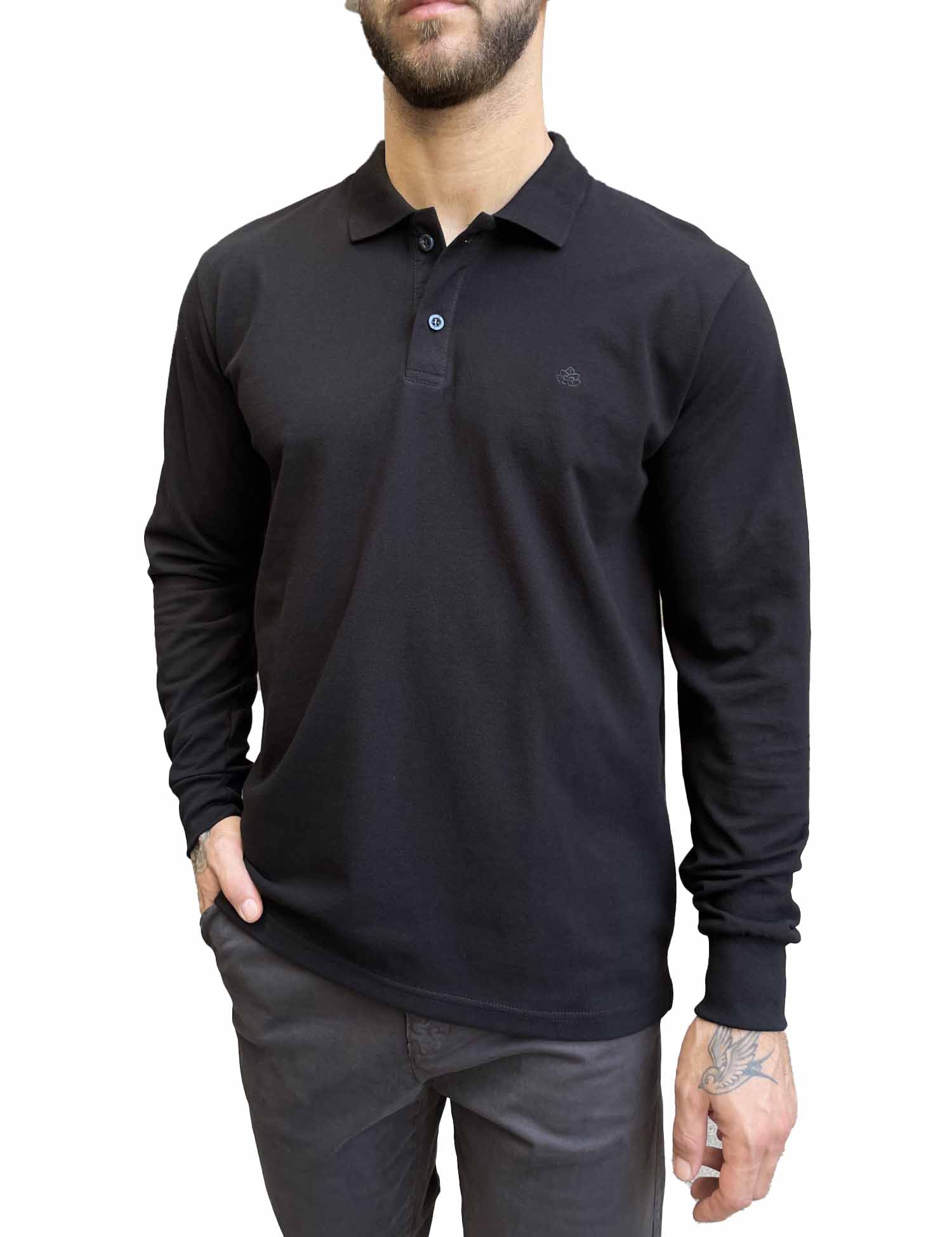 Everbest Ανδρική μαύρη πικέ Polo μακρυμάνικη μπλούζα Plus size 2610200M φωτογραφία